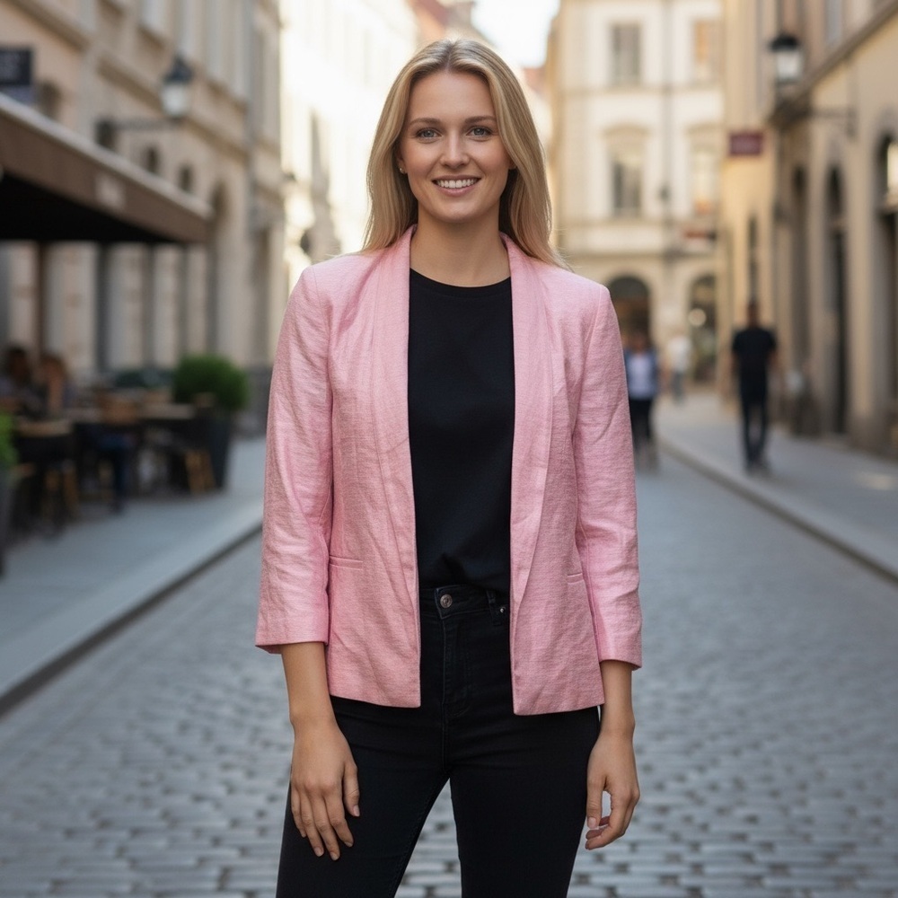 Eileen Fisher Shawl Collar Blazer Linen Pink Silk Jacket Size Small